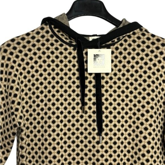 Anne Klein Hoodie Size M Geometric Black Tan Beige New - Picture 2 of 8